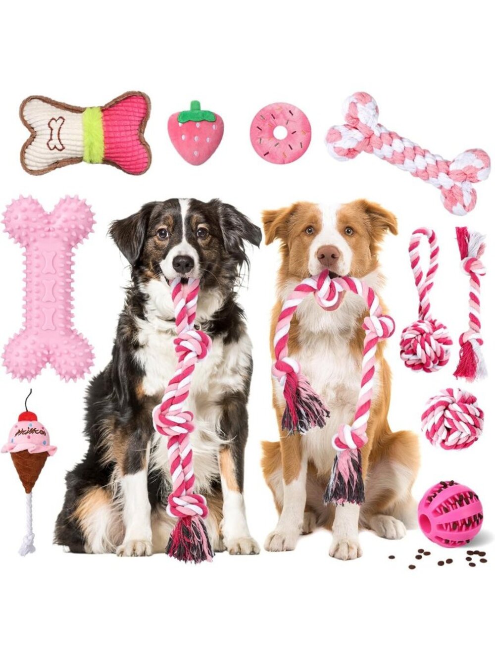 12 Pack Large Dog Chew Toys for Aggressive Chewers - Squeaky Balls & Dental Rope